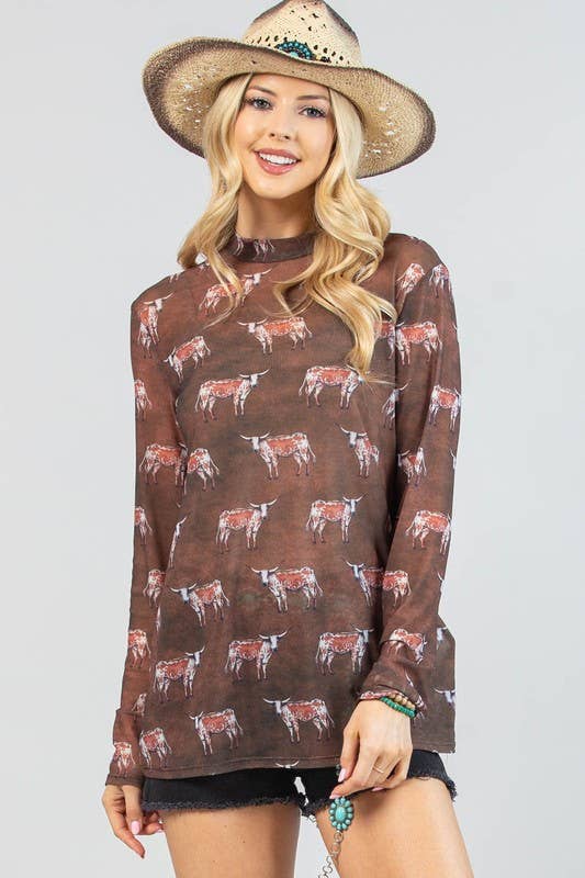 AV1230- LONGHORN PRINT SEMI SHEER