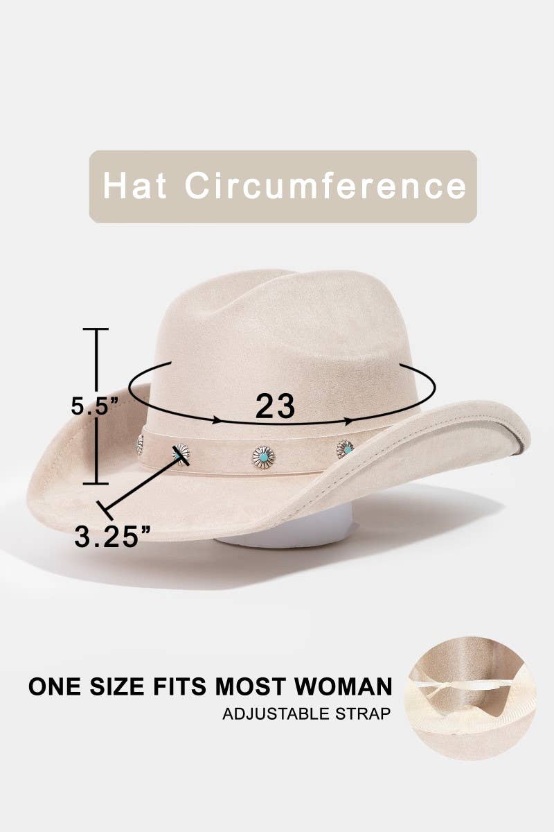 Studded Flower Strap Cowboy Hat: BK