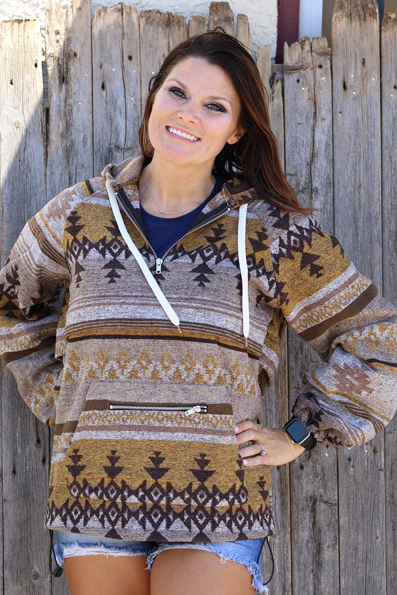 (WOMEN) TAN/MUSTARD AZTEC PRINTED PULLOVER. TPW65113017-AMY: