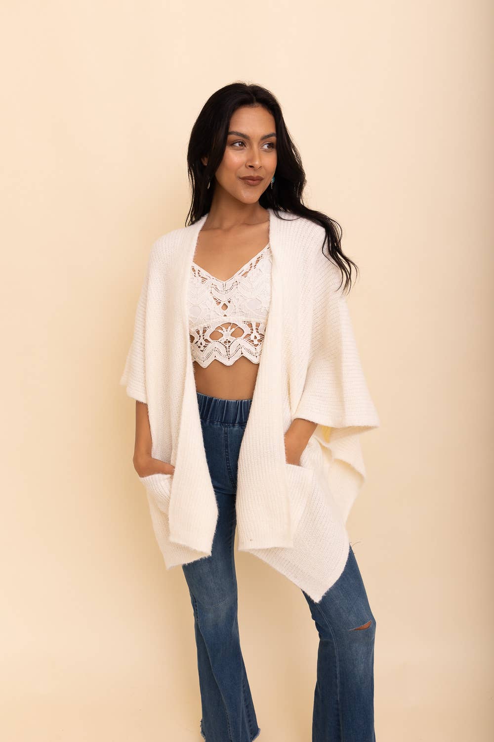 Boucle Cozy Poncho: Ivory