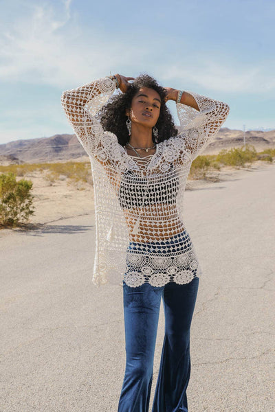 Lace-Up Crochet Tunic: White