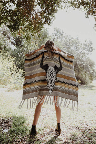 Bohemian Cow Skull Serape Ruana