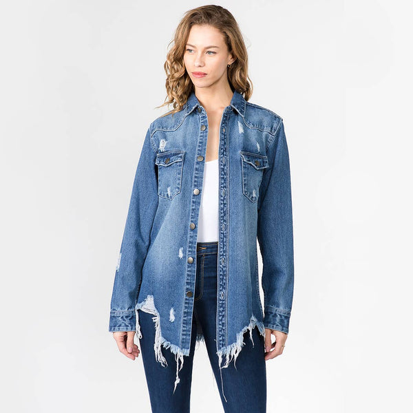 DISTRESSED DENIM SHIRTS JACKET - RJK3447