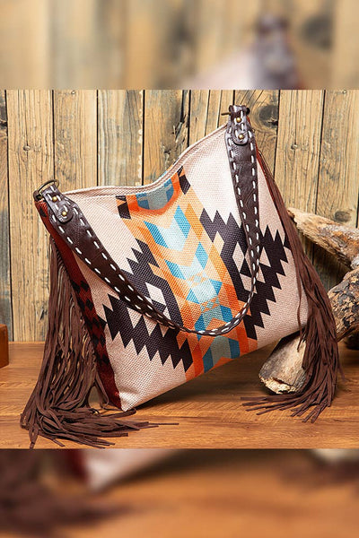 Aztec Print Tassels Linen Tote Bag MOQ 3pcs MG024