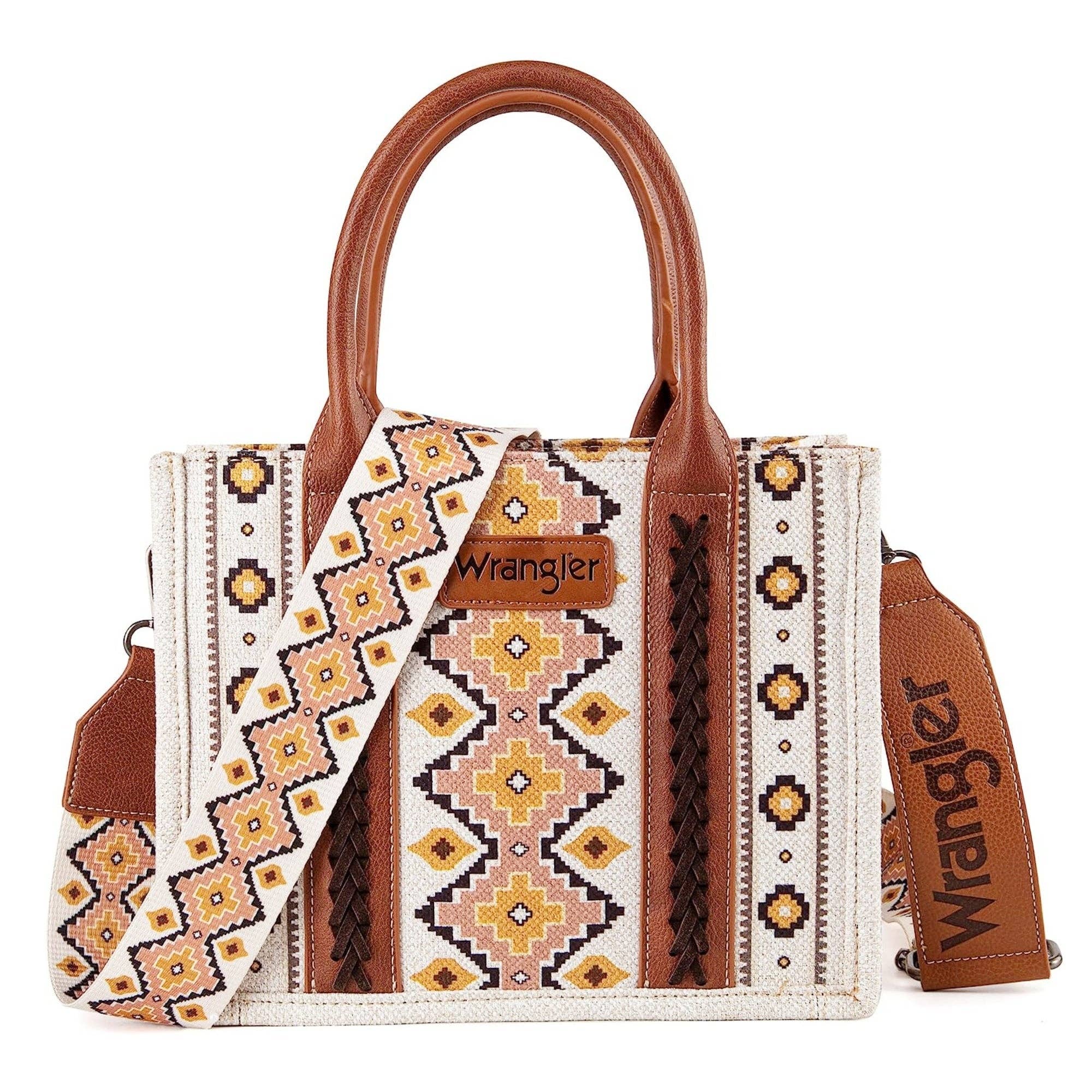 WG2202-8120S  Wrangler Southwestern  Print Small Canvas Tote/Crossbody - Coffee: Coffee