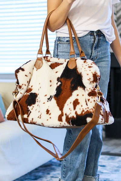 Cow Print Sherpa Weekender Bag*