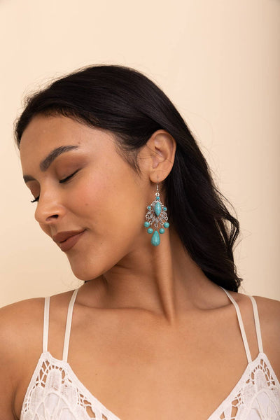 Vintage Turquoise Silver Chandelier Earrings