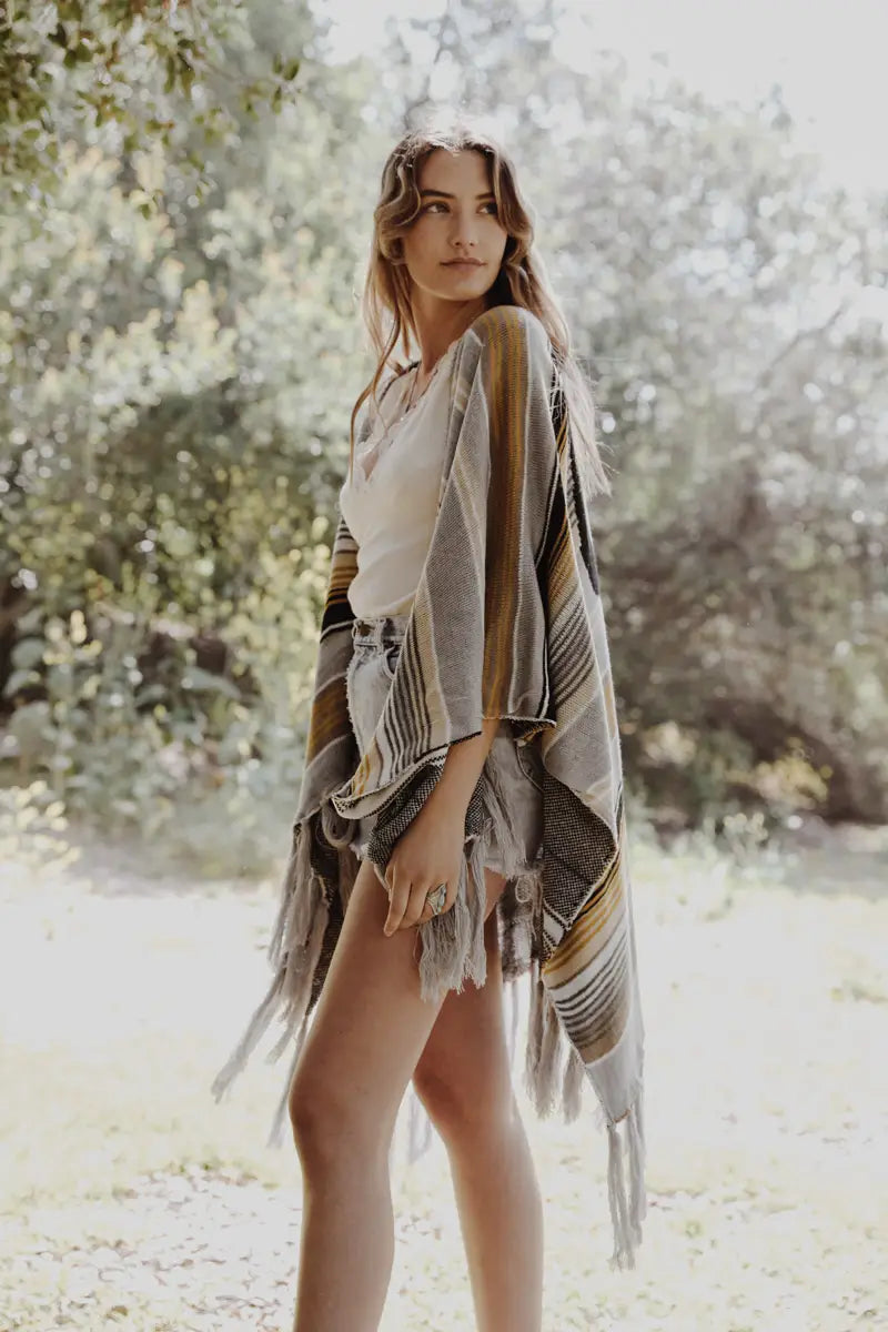 Bohemian Cow Skull Serape Ruana